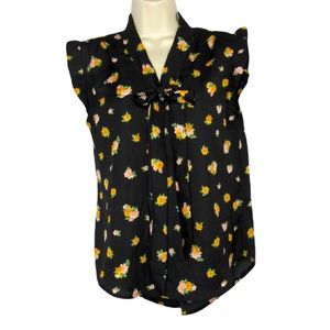 Midnight Sky Women Tie Neck Floral Blouses Top Size M